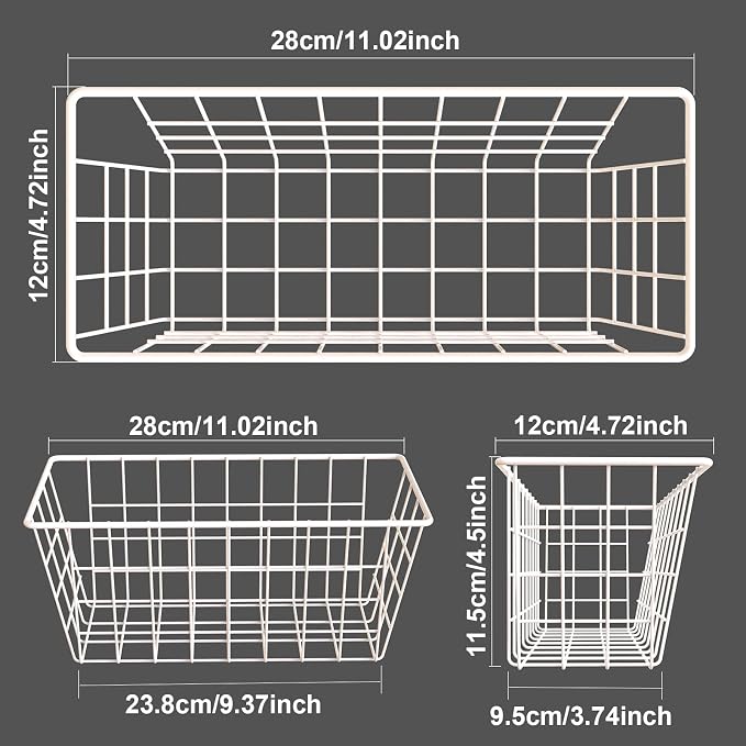 MaraFansie Wall Wire Baskets Bin No Drilling Adhesive Hanging Baskets Wall Mounted for Cabinet & Pantry Organization and Kitchen, Bathroom, Bedroom Storage, 2 Pack, White