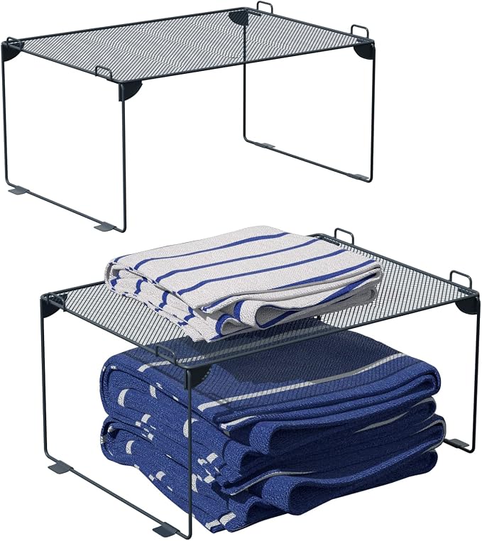 Neudeco Shelf Organizer, Gray, 2 Pack | Stackable, For Kitchen, For Closet, For Bathroom, Cabinet Shelves