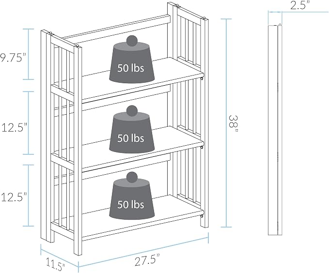 Casual Home 3-Shelf Folding Stackable Bookcase (27.5" Wide)-Natural