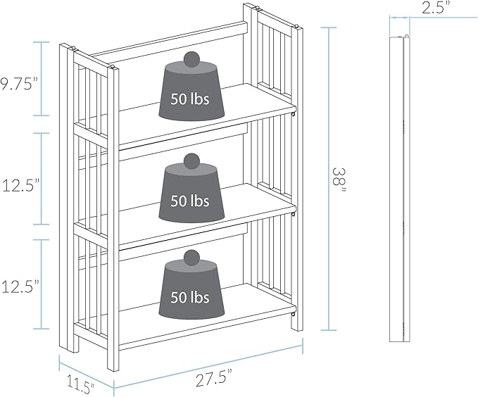 Casual Home 3-Shelf 27.5" Wide Folding Stackable Bookcase, Natural (New)
