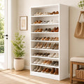 Homieasy 9-Tier Tall Shoe Rack Cabinet for Closet & Entryway, White | Wooden Narrow Shoe Organizer Cabinet with Adjustable Shelves, Freestanding, for Bedroom, Hallway