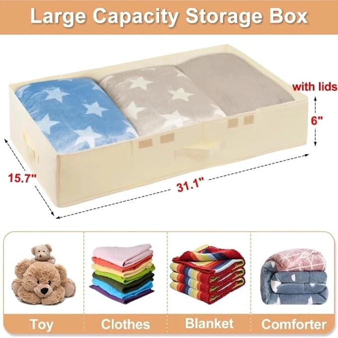 Large Wedding Dress Preservation Box ,2 Pack Underbed Storage Containers with Lids and Handles, Fits Wedding Gowns, Blankets, Comforters, Quilts & Bedding
