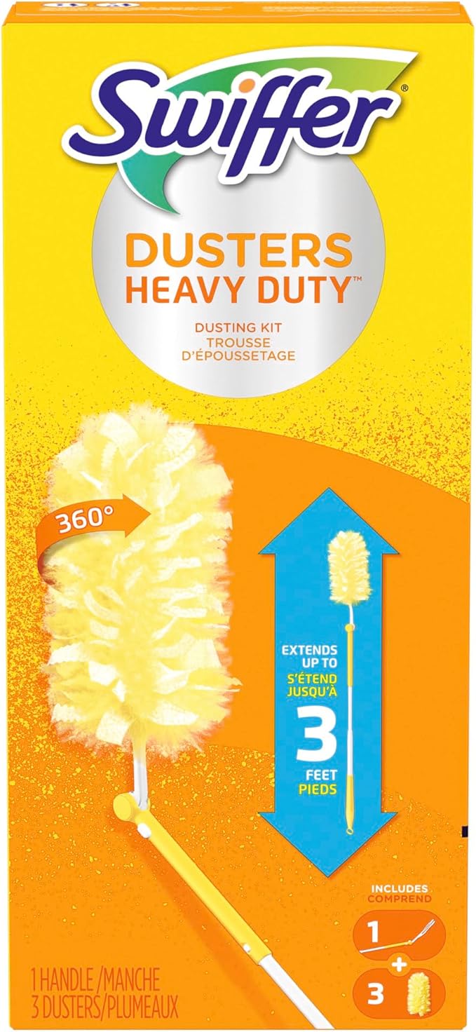 Swiffer 360 Dusters Extender Kit, 3 Unscented Dusters With Extendable handle (Packaging May Vary)