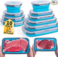 Collapsible Food Storage Containers with Lids 10 Pack(81oz/58oz Extra Large Included), 6 Rectangular+4 Round, Annaklin Silicone Collapsible Food Containers Sets Microwave Freezer Dishwasher Safe, Blue