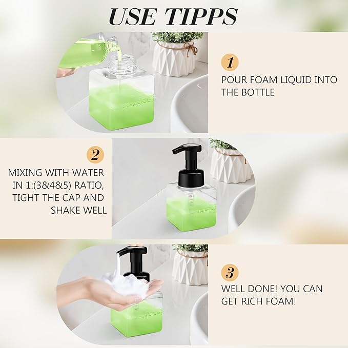 8.5 oz Foaming Soap Dispenser Plastic Foaming Pump Bottle, Refillable Dispenser with Plastic Pump, Empty Hand Bottles for Liquid Soap, Shampoo, Bathroom,Hotel,Restaurant (60, Green)