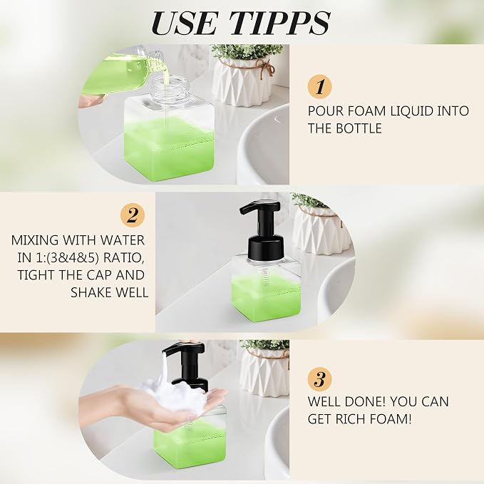 8.5 oz Foaming Soap Dispenser Plastic Foaming Pump Bottle, Refillable Dispenser with Plastic Pump, Empty Hand Bottles for Liquid Soap, Shampoo, Bathroom,Hotel,Restaurant (60, Transparent)