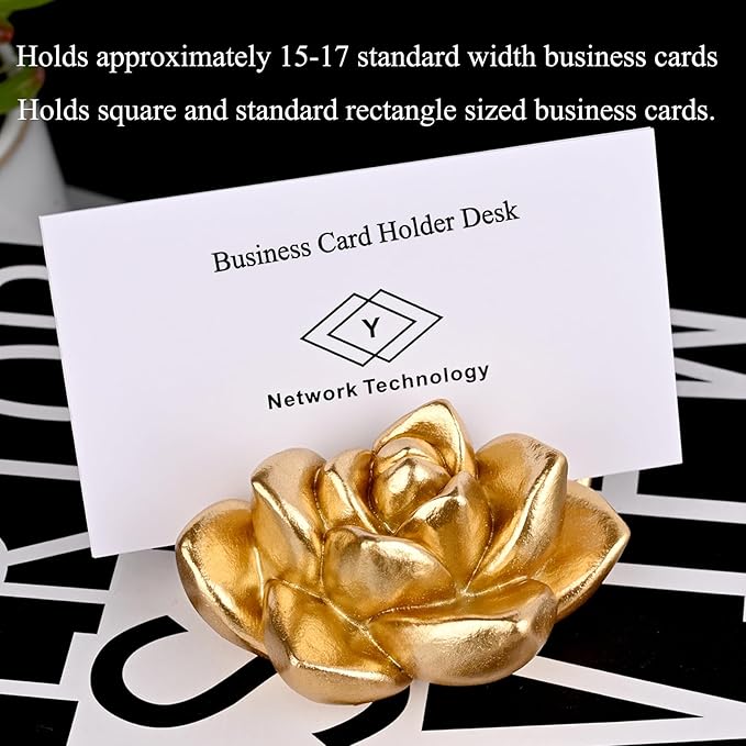 Resin Succulent Business Card Holder - Gold, Silver, Black Set of 3 - Modern Desk Organizer and Card Display Stand for Office & Home - Vertical Name Card Holders - Handmade Unique Gift & Desk Decor