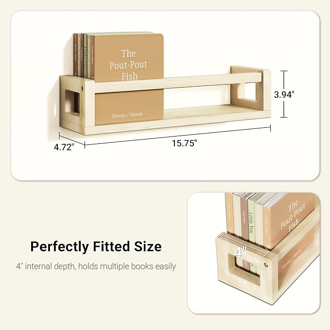 TidyCorner Upgraded Thick Floating Shelves, Solid Wood Bookshelf for Wall, Floating Book Shelves Use as Wall Shelves for Bedroom, Living Room, Kitchen, Books, Spice Rack & Decor – Natural Poplar
