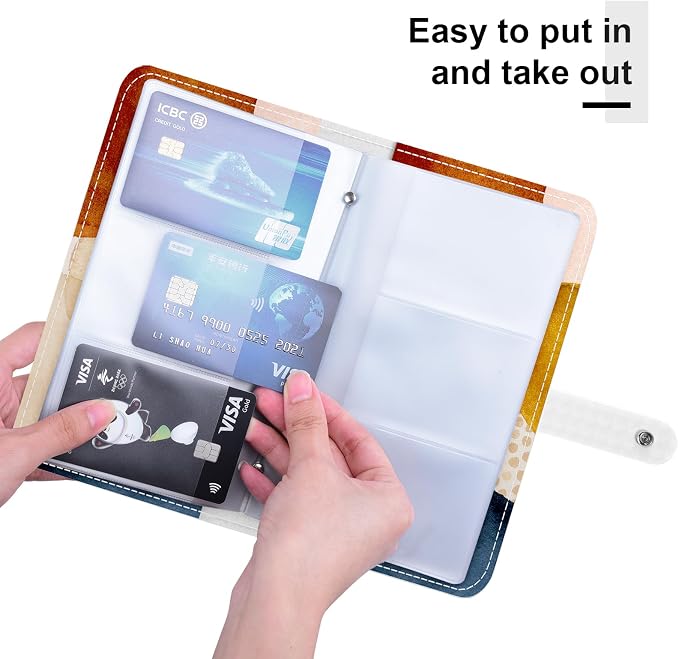Rouidr Business Card Organizer, RFID Business Credit Card Holder with 96 Card Slots, Portable Leather Card Wallet for Women, Simple Abstract Art