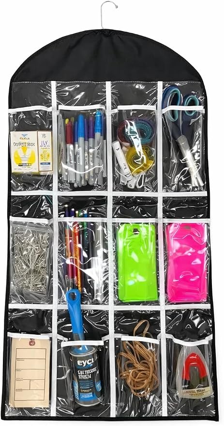 12 Pocket Clear Hanging Shoe & Accessory Organizer Bag - Closet Storage Solution for Shoes, Jewelry, Scarves, Belts & Small Accessories, Durable Space-Saving Design