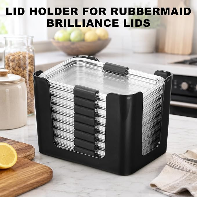 Lid Holder for Rubbermaid Brilliance Lids Organizer, 3-Pack Holds 24 Lids for Kitchen Cabinet, Drawer, Countertop Storage, Ventilated & Easy Find Lids (Black)