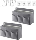 2-Pack Hanging Storage Baskets - Wall Organizer with 3 Pockets for Home/Dorm/Closet/Door, Multi-Purpose Space Saver for Office/Bathroom/Nursery - Foldable Fabric Organizer (Grey)