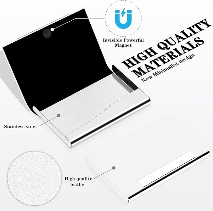 Padike Business Card Holder, Business Card Case Professional PU Leather & Stainless Steel Multi Card Case,Business Card Holder Wallet Credit Card ID Case/Holder for Men & Women. (T-White)
