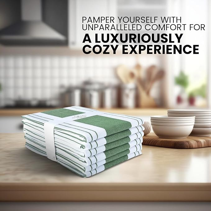 Stripe Kitchen Towels Decor Mordern Design Centreband Tea Dish Towels Boho Stripe Absorbent Festive Gift Set of 6 Pantry Reusable Kitchen Dish Towel|Easter Spring Decor 18x28 in Green