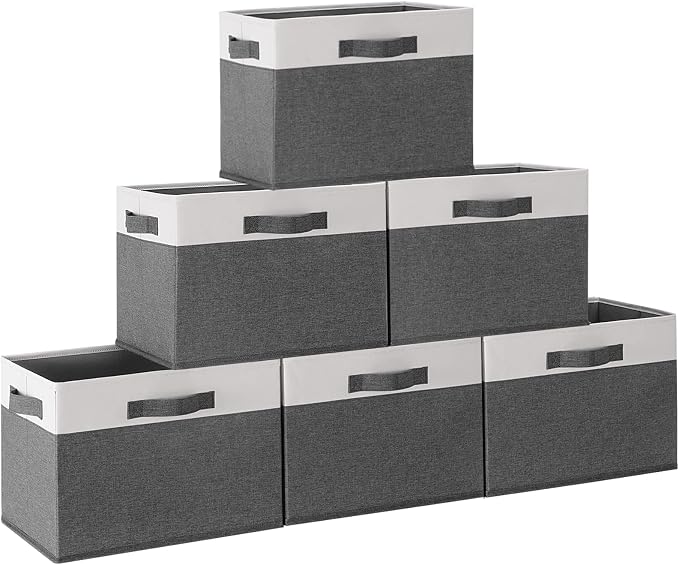 GhvyenntteS 6 Pack Fabric Storage Bins, 15x11x9.6 inch Closet Storage Bins for Shelves with 3 Handles, Foldable Storage Baskets for Shelves, Sturdy Closet Organizers and Storage