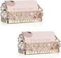 Hipiwe 2 Packs Crystal Business Card Holder with Gold Metal for Office Desk | Bling Business Card Display Stand for Women, Name Cards Storage Organizer with Mirror Base