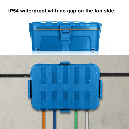 Flemoon Large Outdoor Electrical Box (12.5 x 8.5 x 5 inch), IP54 Waterproof Outdoor Extension Cord Cover Weatherproof, Protect Outlet, Plug, Socket, Timer, Power Strip, Holiday Light Decoration,Blue