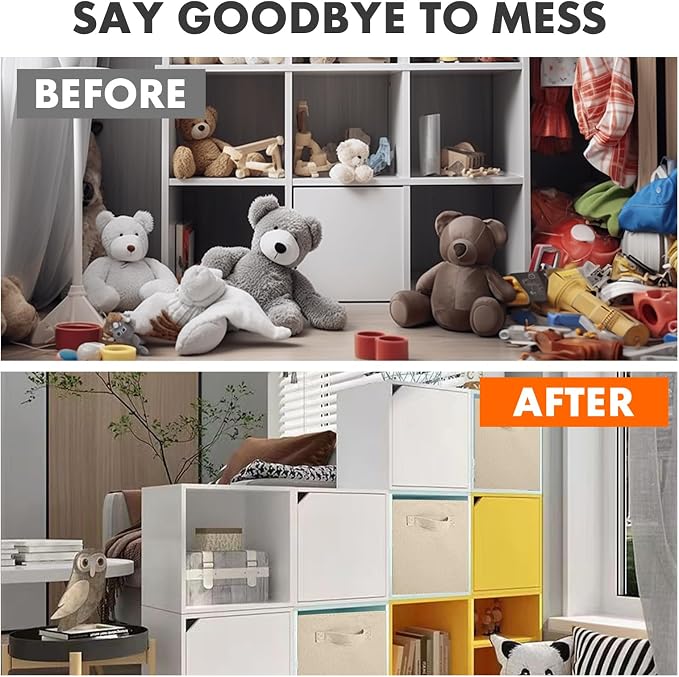 ShellKingdom Storage Bins, Foldable Fabric Storage Cube And Cloth Organizer | Storage Drawer For Closet And Toys, 13 X 13 X 13 INCH, 2 Pack (Beige)