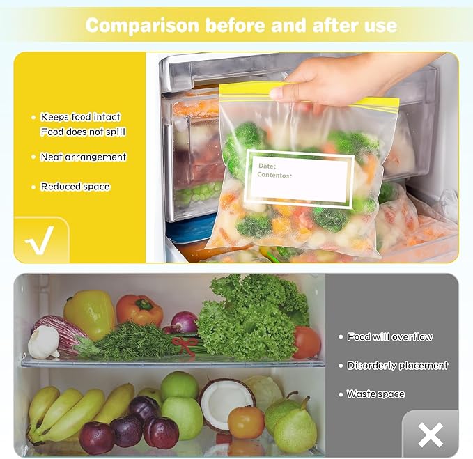 Teivio Gallon Freezer Bags 240 Count (6 Pack of 40), Double Zipper Seal, BPA-Free Plastic Food Storage Bags, Write-On Space, for Home, Kitchen, Travel, Camping, Snacks, Sandwich bags