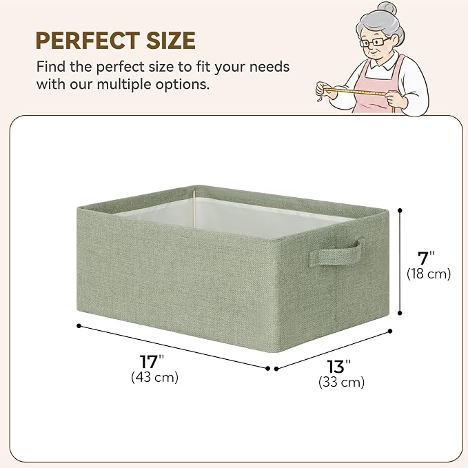 GRANNY SAYS Storage Baskets with Metal Frame, Closet Organizer Bins, Decorative Clothes Storage Bins, Foldable, Sturdy, for Organizing Shelves, Bedroom, Blankets, Books Storage, Sage Green, 2-Pack