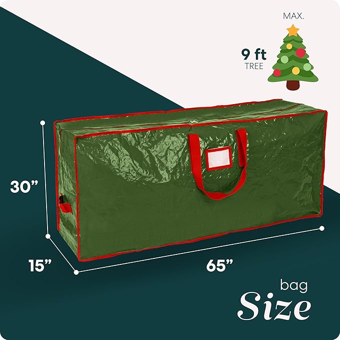 Christmas Tree Storage Bag - Stores 9 Foot Artificial Xmas Holiday Tree, Durable Waterproof Material, Zippered Bag, Carry Handles - Protects Against Dust, Insects and Moisture (Green)