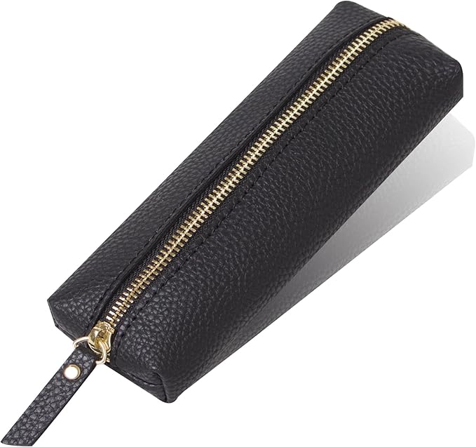 PU Pencil Pen Case Portable Stationery Bag Big Capacity Pencil Pouch Cosmetic Organizer Bag for School Office Woman Man (Black)