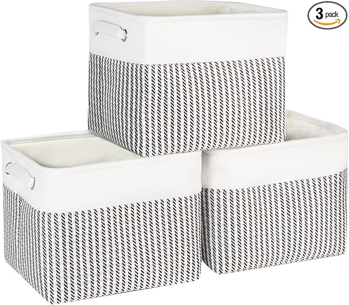 Foldable Storage Bin Collapsible Fabric Storage Basket Cube with Durable Handles Closet Organizer Bins for Organizing Shelves Drawers, Set of 3, 12" x 10" x 9.5", Houndstooth