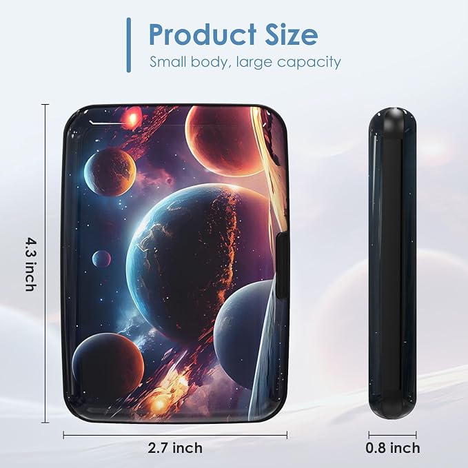 Credit Card Holder, Cool Planet RFID Wallet Women Pocket Small Card Holder Travel Cute Thin Card Case ID Aluminum RFID Blocking Card Organizer Gifts Girls