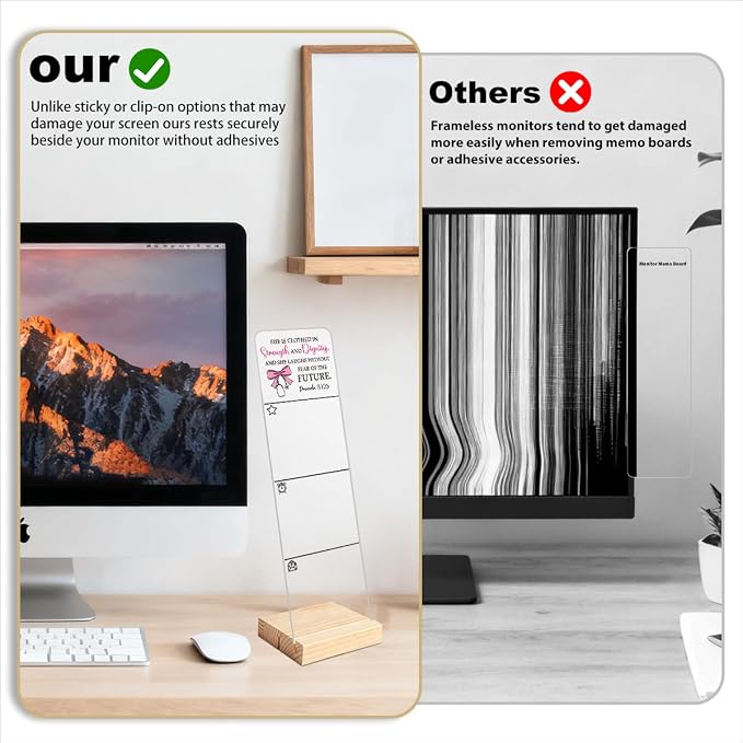 Monitor Memo Board Christian Nurse“She is Clothed in Strength and Dignity” | Sticky Note Holder, Acrylic Post It Note Holder With Wooden Base, Includes 100 Notes, Religious Nurse Desk Organizer