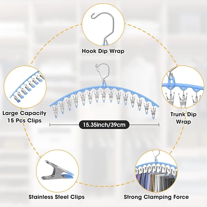 Upgrade Skirt Pants Hangers with Clips, Metal Legging Organizer for Closet with 15 Cilps Holds 60 Leggings/Shorts/Jeans/Skirts Pants Hangers Space Saving Closet Organizers and Storage, Blue 4Pack