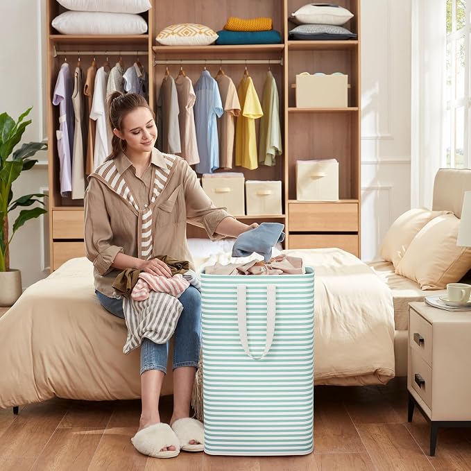 Lifewit 2 Pack Laundry Basket 80L Each, Collapsible Clothes Hamper with Reinforced Handles, Freestanding Waterproof Design for Bedroom and Laundry Room, Sage Green 160L Total