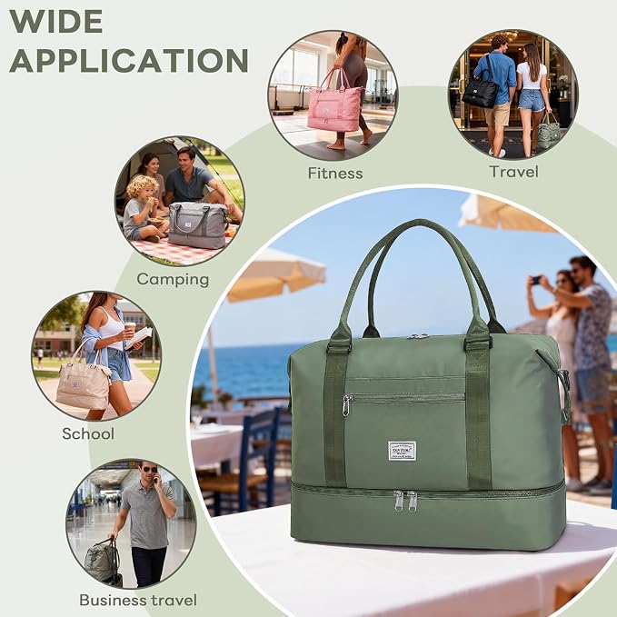 TANTOMI Travel Duffle Bag for Women Personal Item Travel Bag with Shoes Compartment, Weekender Overnight Bag Carry On Duffle Bag Tote Gym Bag for Travel, Sports, Hospital, Dance, Green