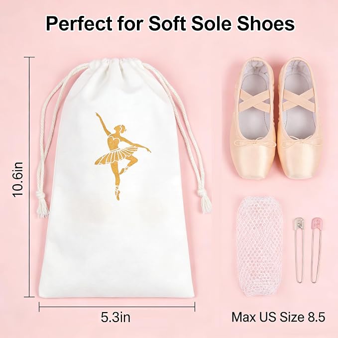 Pointe Shoe Bag Breathable Canvas Ballerina Dance Bag Soft Sole Drawstring Ballet Accessories (Canvas Drawstring, White)