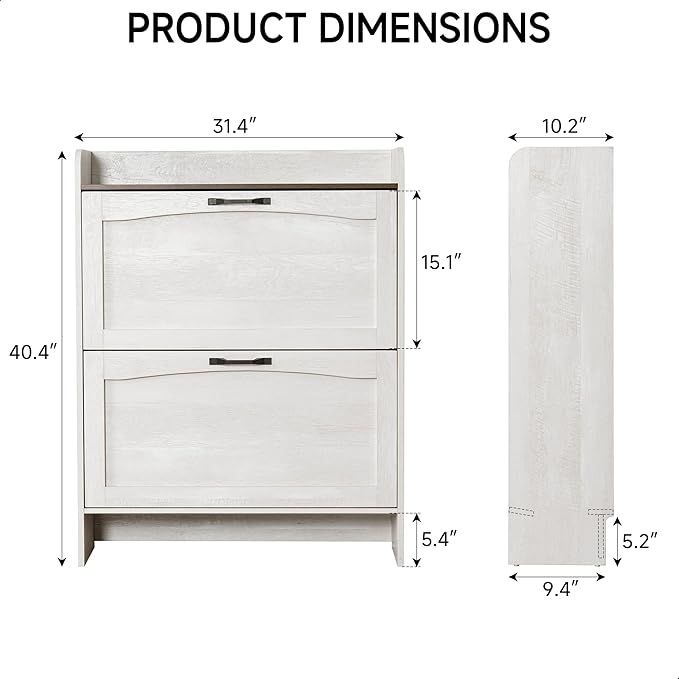 40” Narrow Shoes Storage Cabinet, Farmhouse Entryway Storage with 2 Drawers | Farmhouse Slim Shoe Cabinet for Entryway,Farmhouse Shoe Organizer with Removable Shelves,Hallway Anti-tip,Warm White Grayish