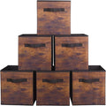 PowerKing Collapsible Storage Cubes, Farbic Storage Bins, Wood, 6 Pack | Sturdy, Lightweight, Easy Pull Handle, Closet & Shelf Organizer, Clothes and Toys Storage, 10.5'' x 11'' x 10.5''