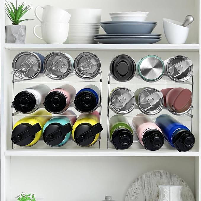 Spaclear 3 Pack Water Bottle Organizer, Stackable Kitchen Home Organization and Storage Rack, Plastic Cup Storage Organizer for Kitchen Cabinet Cupboard Organizer and Storage Cup Rack for Counter