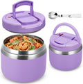 MAXSO 14oz Vacuum Insulated Food Jar with Spoon Buckle Lid, Kids Soup Thermo for Hot Food Wide Mouth Leakproof Stainless Steel Lunch Container - Purple