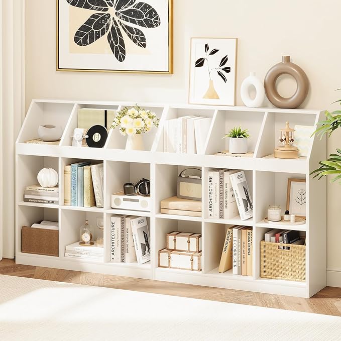 NELYE 9-Cube Wooden Storage Bookcase - 11-Inch Open Shelf Cabinet, Simple Modern Bookshelf Organizer for Home Office, Living Room, White