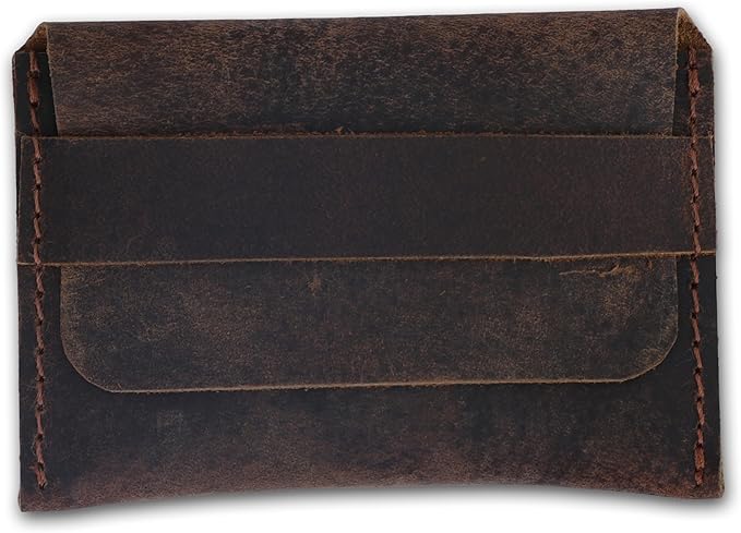 Distressed Leather Business Card Holder Slim Credit Card Wallet for Men and Women Vintage Brown Leather Compact Minimalist Card Organizer for Pocket or Purse Durable Card Case (Brown)