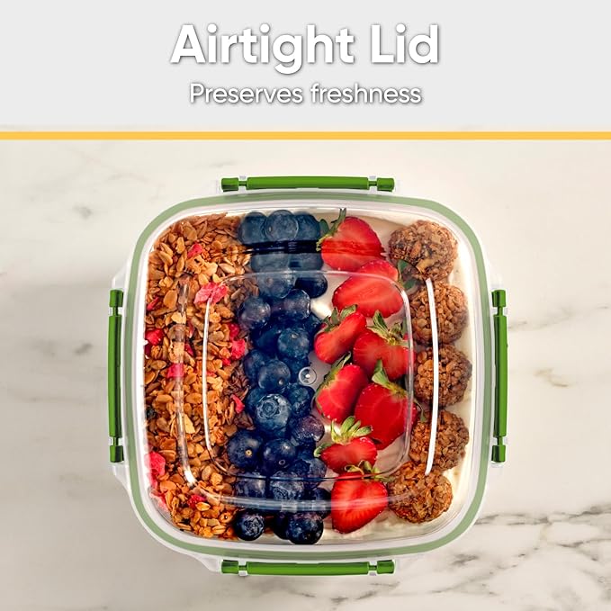 Superio Plastic Food Storage Container with Airtight Lid- 48 Oz, BPA Free, Leakproof, Stackable, Microwave, Dishwasher and Freezer Safe, Green