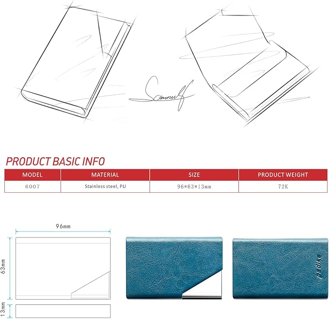 Padike Business Card Holder, PU Leather & Stainless Steel Multi Card Case for Men & Women, Name Card Holder, Credit Card Wallet, ID Case/Holder with Magnetic Closure (Z-Seagreen)