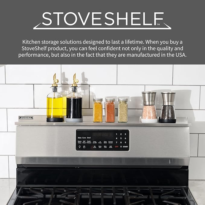 StoveShelf 30" Length Black Magnetic Shelf for Kitchen Stove - Kitchen Storage Solution with Zero Installation - Over Stove Spice Rack Organizer