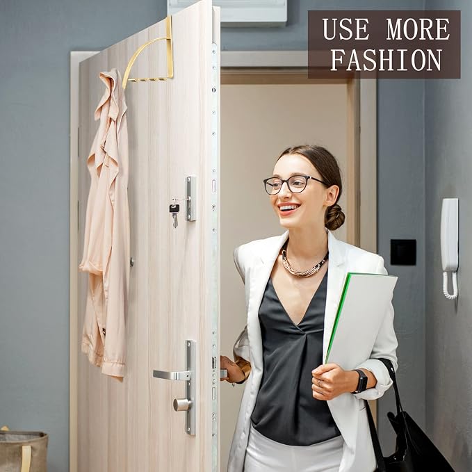 Hotop 2 Pcs Over The Door Hooks Over Door Hanger Sturdy Valet Hooks Mounted Hanging Storage Organizer Rack for Clothes Coats Towels Hats Scarves Purses(Champagne Gold)