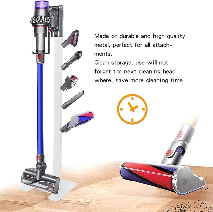 XIGOO Dyson Vacuum Stand with 5 Hooks, White | Compatible with V15 Detect V11 V10 V8 V7 V6 Cordless Vacuum Cleaners & Accessories, Stable Metal Bracket Organizer Rack