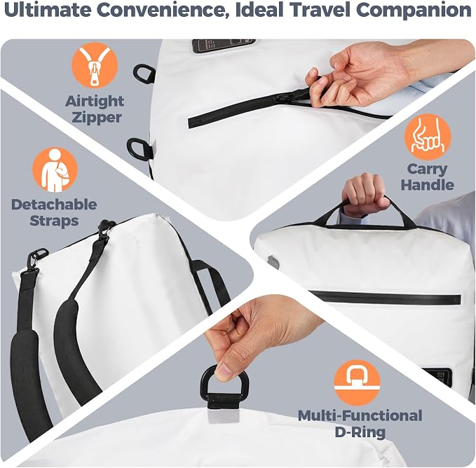 Travel Vacuum Bags with Built-in Pump, White | Reusable Vacuum Seal Bags for Clothing,Luggage,Packing Compression Storage Bags for Carry-On,Suitcase&Backpack