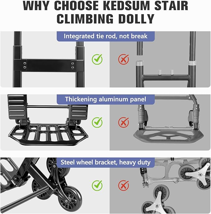 KEDSUM 460 LBS Stair Climbing Dolly, Folding Dolly Cart with Wheels for Stairs, Telescoping Handle & 100% Thickened Steel Stair Climbing Cart for Warehouses, Homes, and Offices, Height 49.2 inch
