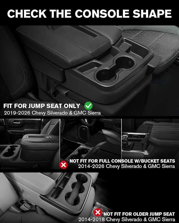 For Double Layer Center Console Hanging Organizer Box&Large Cup Holder Compatible with 2019-2026 Silverado/Sierra 1500& 2020-2026 Silverado/Sierra 2500/3500 Accessories(Split-Bench Folding Seat Only)
