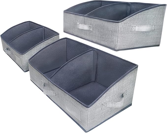 3 Packs Closet Storage Bins - Trapezoid Large Storage Box - Foldable Fabric Baskets for Organizing Clothes - Baby Toiletry, Toys, Towel, DVD, Book (Dark Grey, 20 x 11.2 x 8.3 inches)