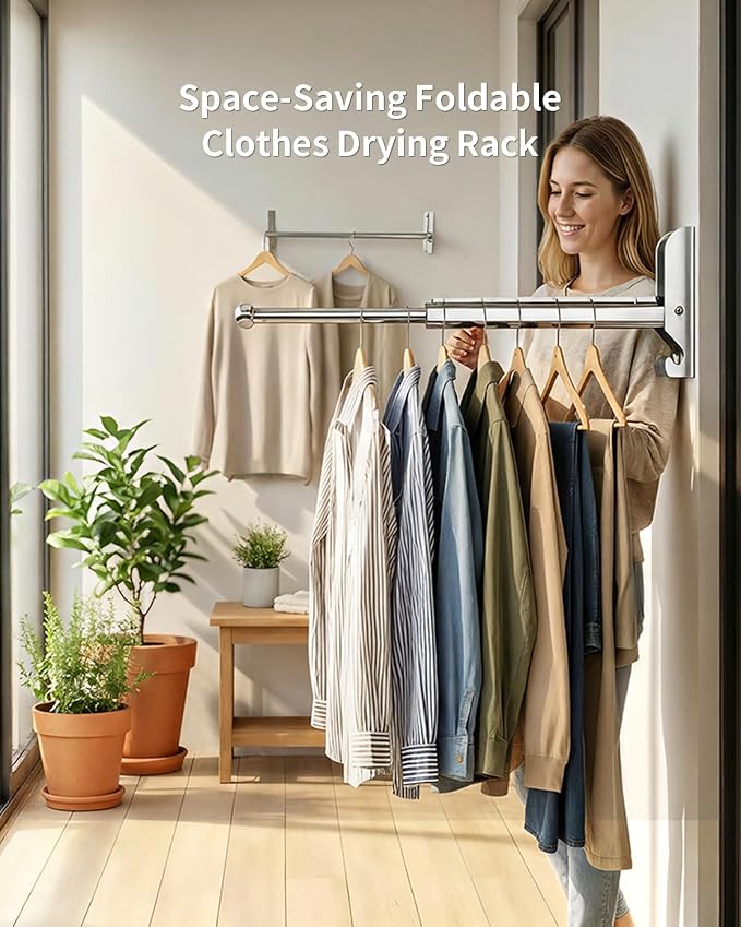 BaiNong Pull Out Wall Mounted Clothes Drying Rack Silver 13" Foldable 2Pack | Laundry and Drying Solutions for Small Spaces Easy to Install