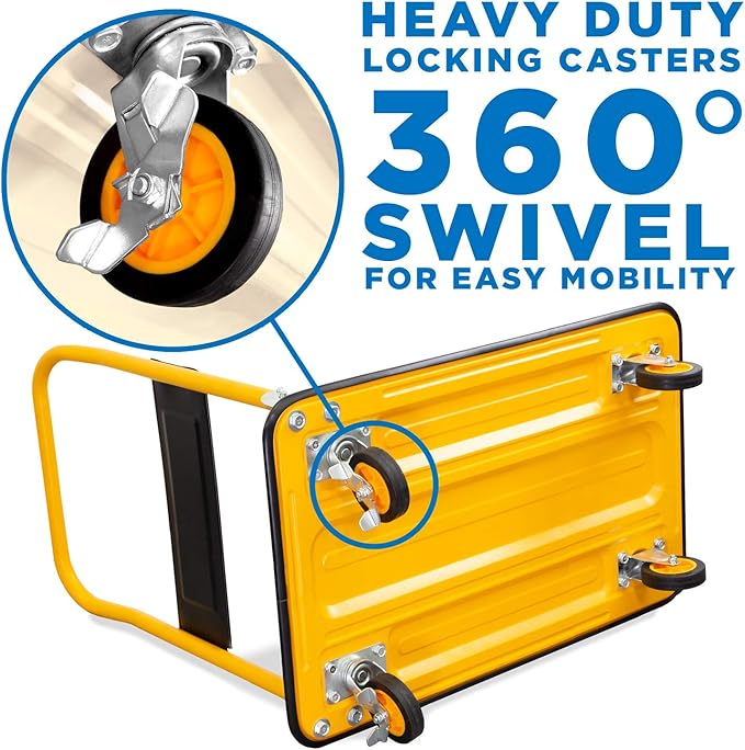 Mount-It! Heavy Duty Folding Hand Truck Dolly Platform Truck, 660 lb Flatbed Cart with Wheels, Foldable Platform Cart with 360° Swivel Casters, Push Cart for Moving Boxes & Furniture (MI-921)